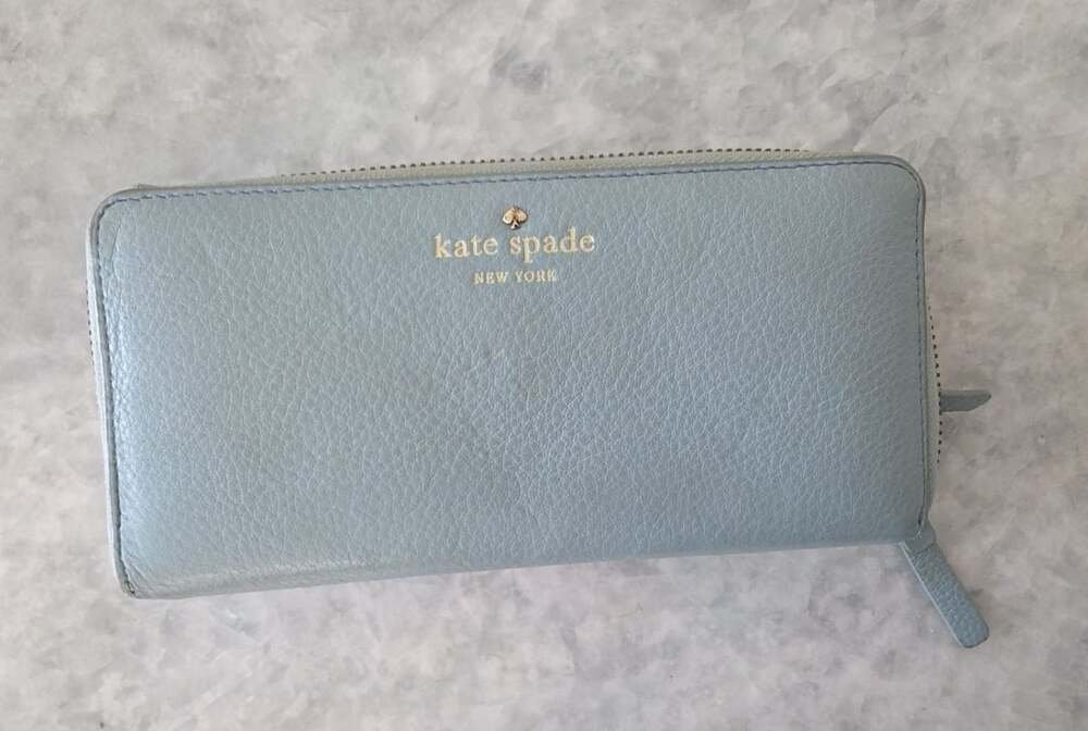 Kate Spade New York Light Blue Pebbled Leather Zip Around Wallet